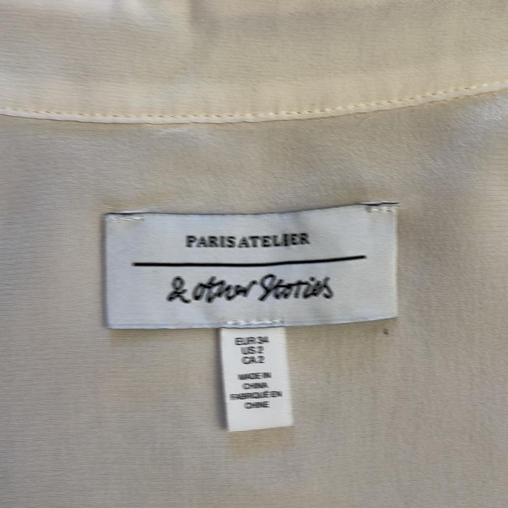 Paris Atelier Cream Colored Silk Button Up Blouse Sz 2 - Picture 7 of 10